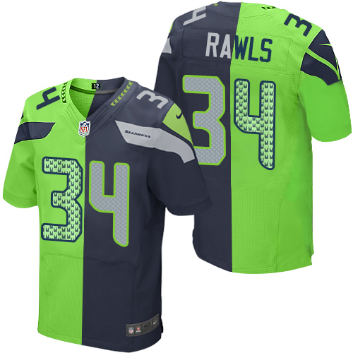 Men's Limited Thomas Rawls Nike Jersey Navy/Green - #34 Split Fashion NFL Seattle Seahawks
